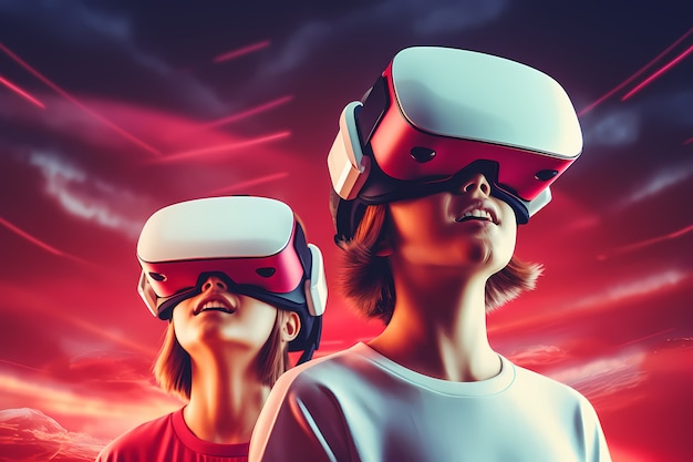 Foto gratuita gente que usa gafas de realidad virtual para jugar