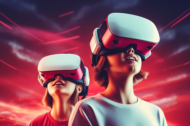 Gente que usa gafas de realidad virtual para jugar