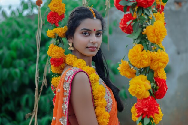 Gente realista celebrando el gudi padwa.