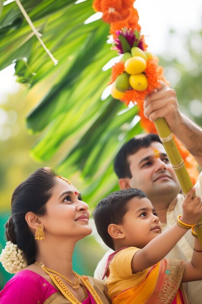 Foto gratuita gente realista celebrando el gudi padwa.