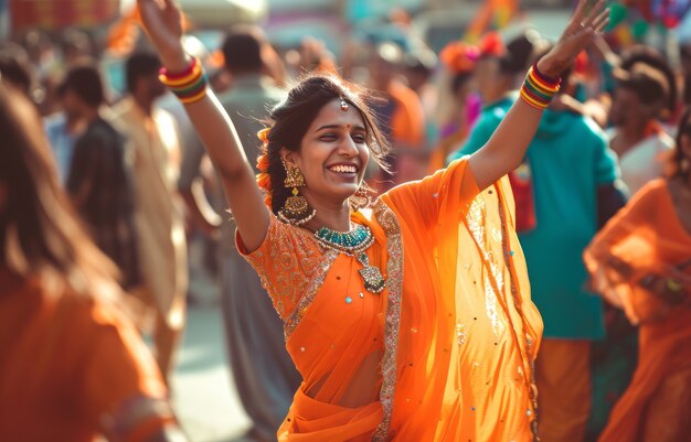 Gente realista celebrando el gudi padwa.