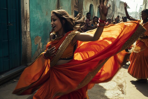 Gente realista celebrando el gudi padwa.