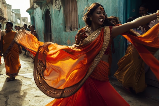 Gente realista celebrando el gudi padwa.