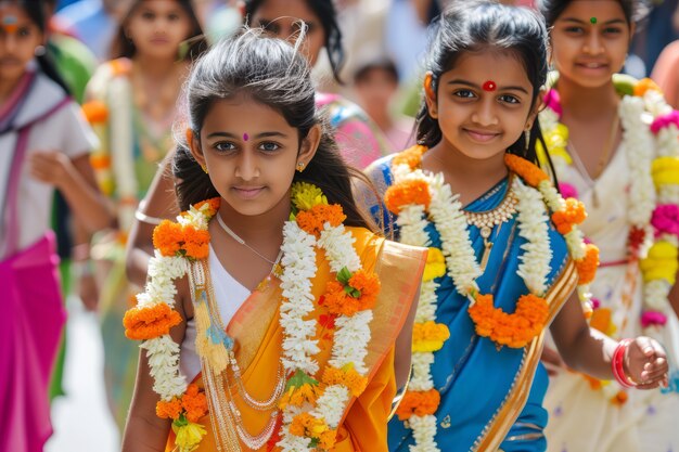 Gente realista celebrando el gudi padwa.