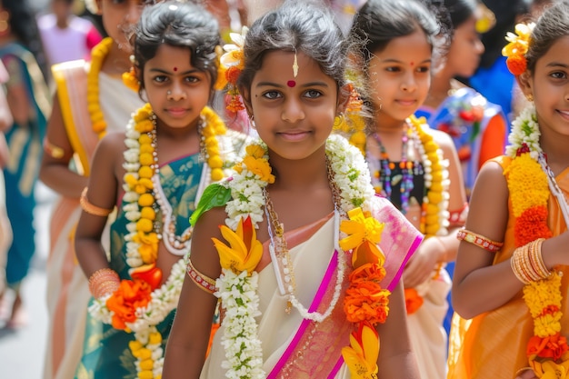 Gente realista celebrando el gudi padwa.