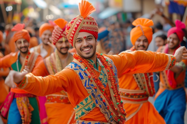 Gente realista celebrando el gudi padwa.