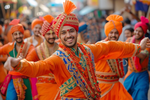 Gente realista celebrando el gudi padwa.