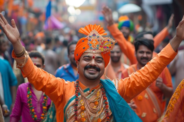 Gente realista celebrando el gudi padwa.