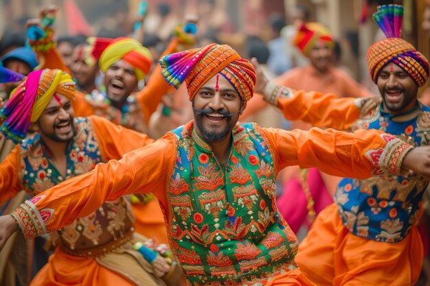 Gente realista celebrando el gudi padwa.