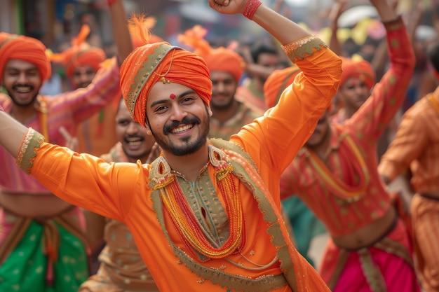 Gente realista celebrando el gudi padwa.