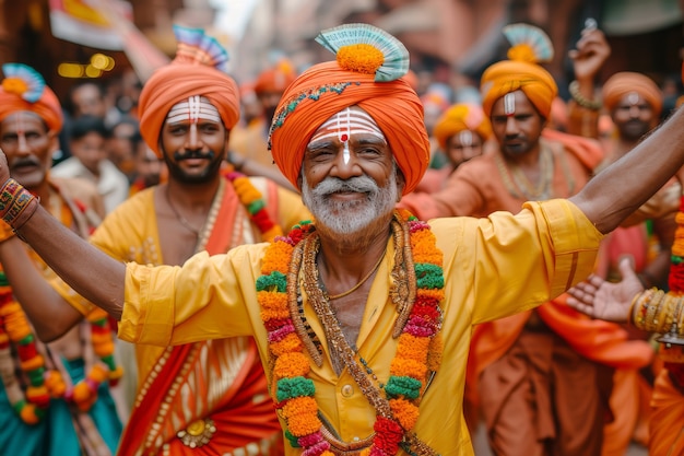 Gente realista celebrando el gudi padwa.