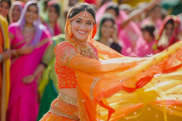 Gente realista celebrando el gudi padwa.