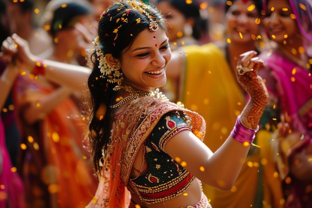 Foto gratuita gente realista celebrando el gudi padwa.