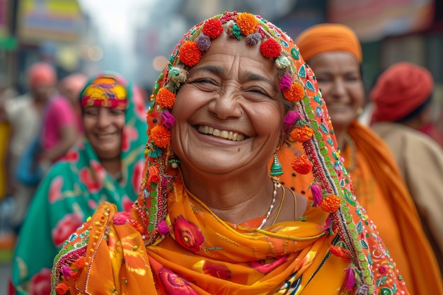 Gente realista celebrando el gudi padwa.