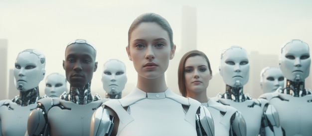 Gente y robots posando juntos