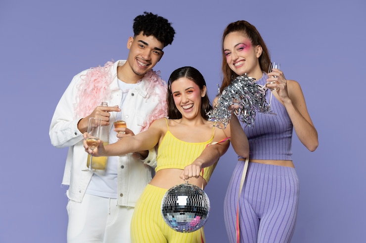 Foto gratuito gente sonriente de tiro medio de fiesta con bebidas