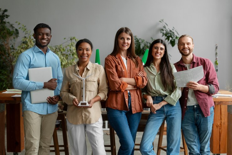 Foto gratuito gente de tecnología que intenta alcanzar ambiciosos objetivos de sostenibilidad