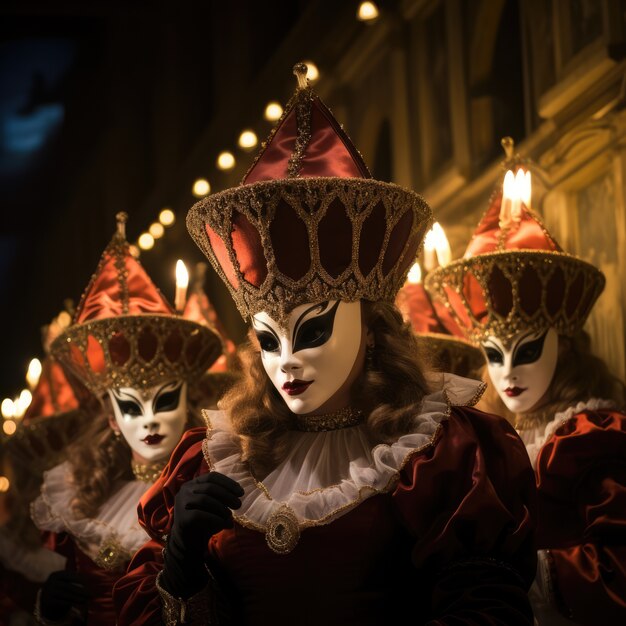 Gente con trajes de estilo gótico y maquillaje interpretando un drama para el día mundial del teatro