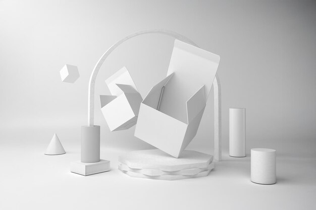 Geometric Composition Floating Box and Shapes for Product Presentation