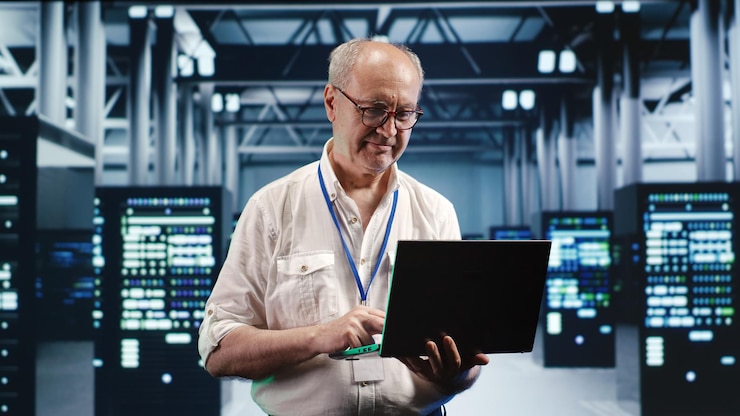 Foto gratuito el gerente optimiza el centro de datos