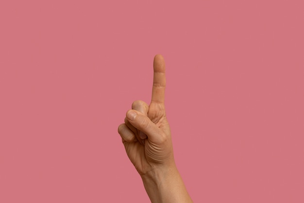 Foto gratuita gesto de lenguaje de señas aislado en rosa