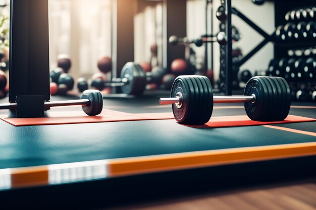 Un gimnasio con pesas en el suelo