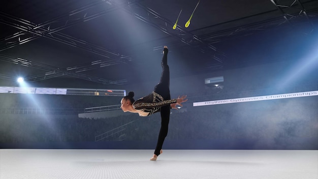 Gimnasta rítmica en arena profesional