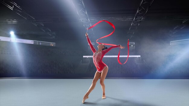 Gimnasta rítmica en arena profesional