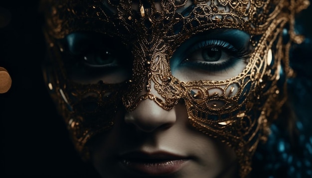 Foto gratuita glamour dorado, un misterio de belleza enmascarado revelado generado por ia