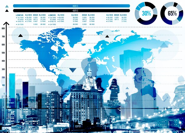 Global Business Graph Growth Concepto de mapa mundial