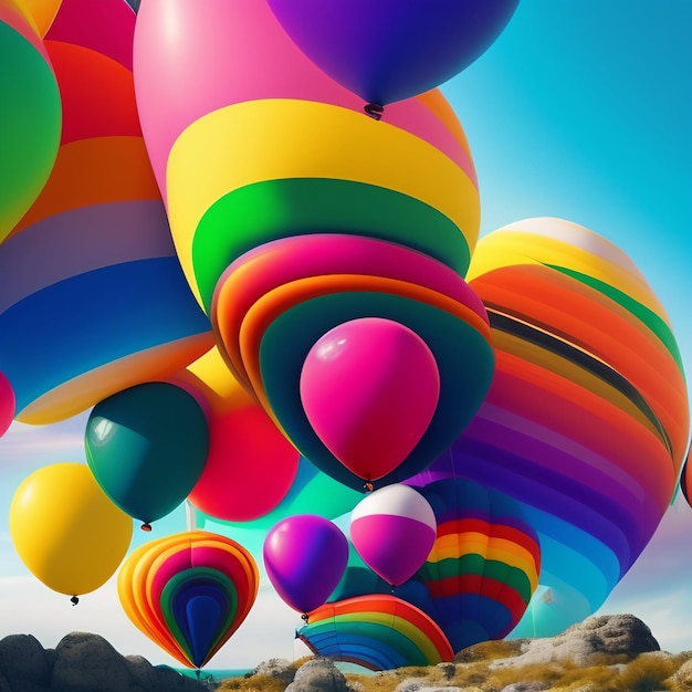 Foto gratuita un globo de colores está volando en el cielo.