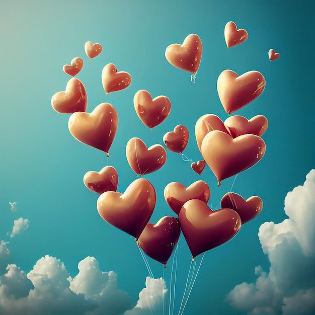 El globo de corazón romántico simboliza el amor en el cielo generado por IA