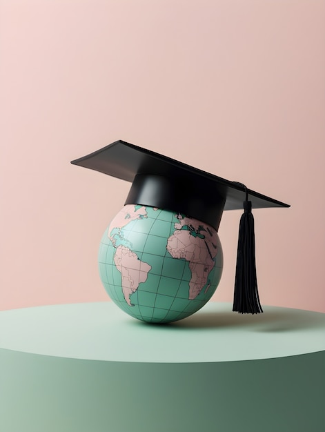 Globo de la Tierra con tapa de graduación para el día de la educación
