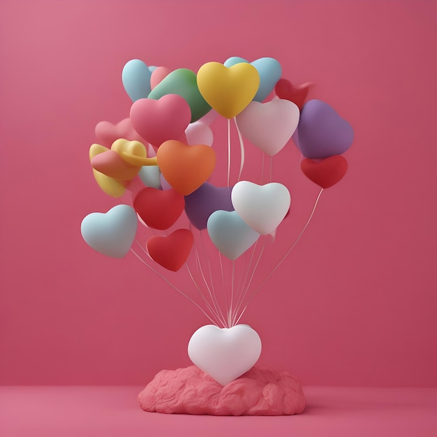 Foto gratuita globos coloridos en forma de corazón sobre fondo rosa 3d render