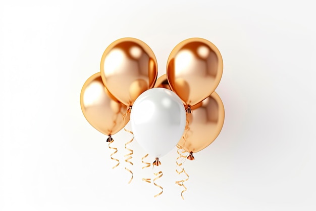 Globos dorados y blancos sobre fondo blanco Cumpleaños decoración divertida celebrar vacaciones año nuevo