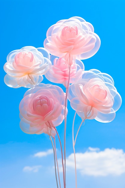 Foto gratuita globos de rosas de colores contra el cielo