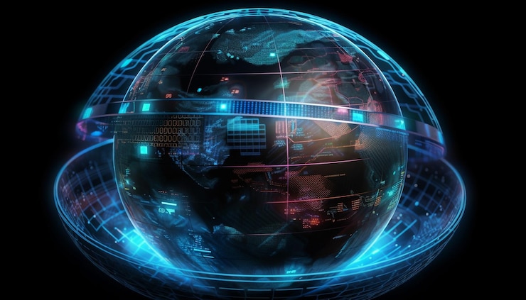 Photo Gratis glowing blue sphere displays global data patterns generated by ai