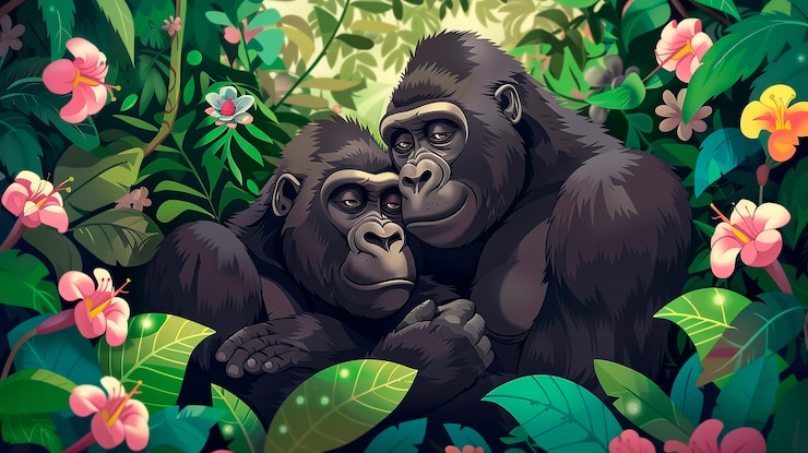 Foto gratuito gorila de dibujos animados en la jungla