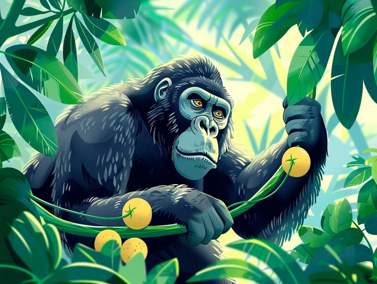 Foto gratuito gorila de dibujos animados en la jungla