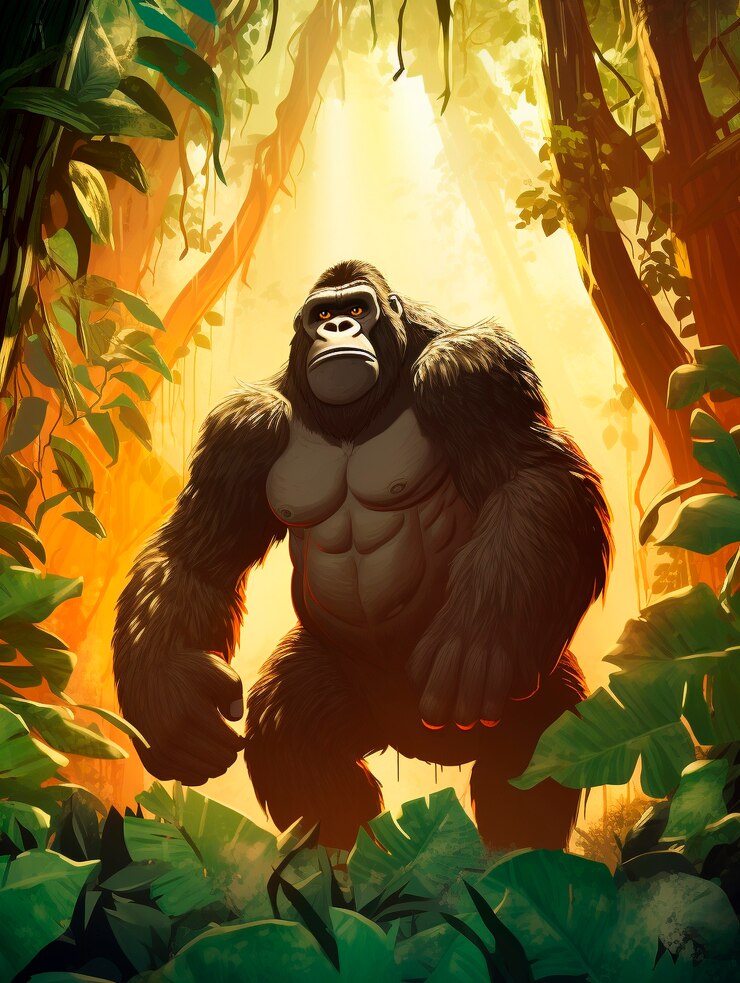 Foto gratuito gorila de dibujos animados en la jungla