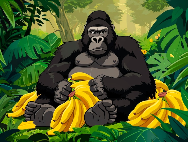 Foto gratuito gorila de dibujos animados en la jungla