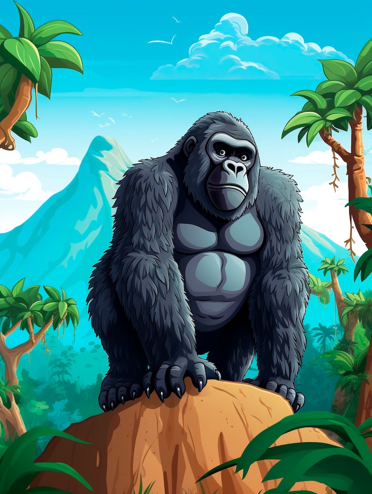 Foto gratuito gorila de dibujos animados en la jungla