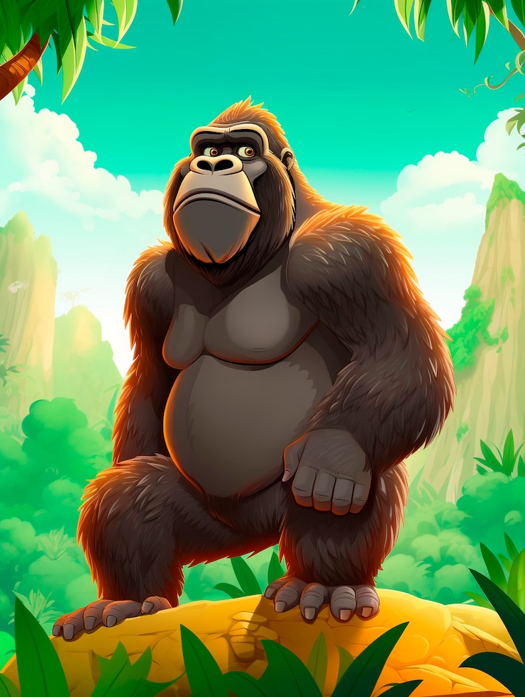 Foto gratuito gorila de dibujos animados en la jungla