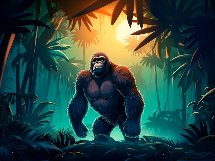 Foto gratuito gorila de dibujos animados en la jungla