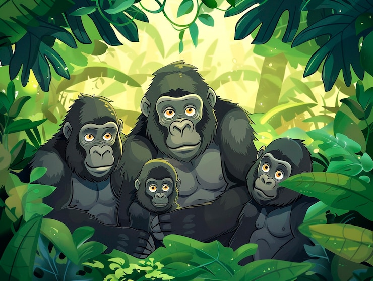 Foto gratuito gorila de dibujos animados en la jungla
