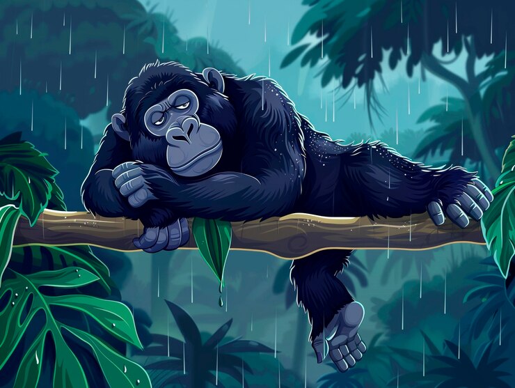 Foto gratuito gorila de dibujos animados en la jungla