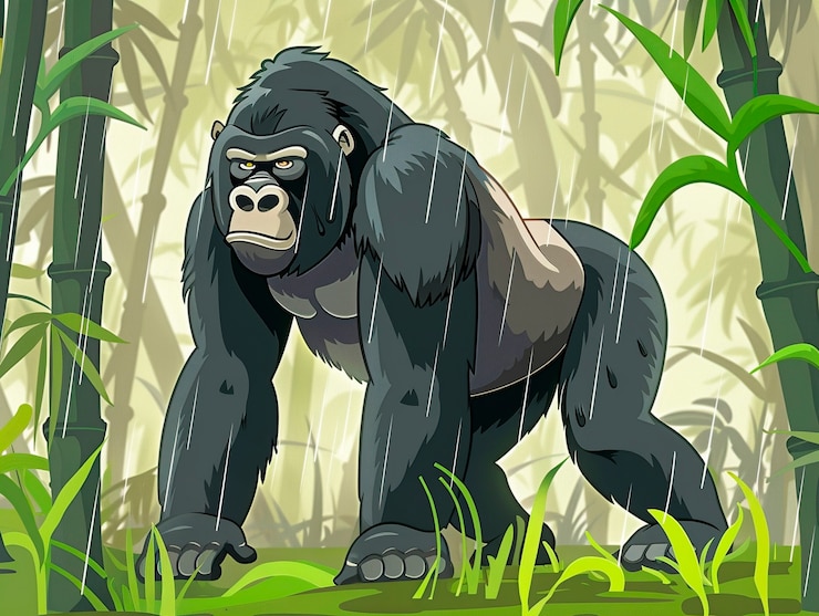 Foto gratuito gorila de dibujos animados en la jungla