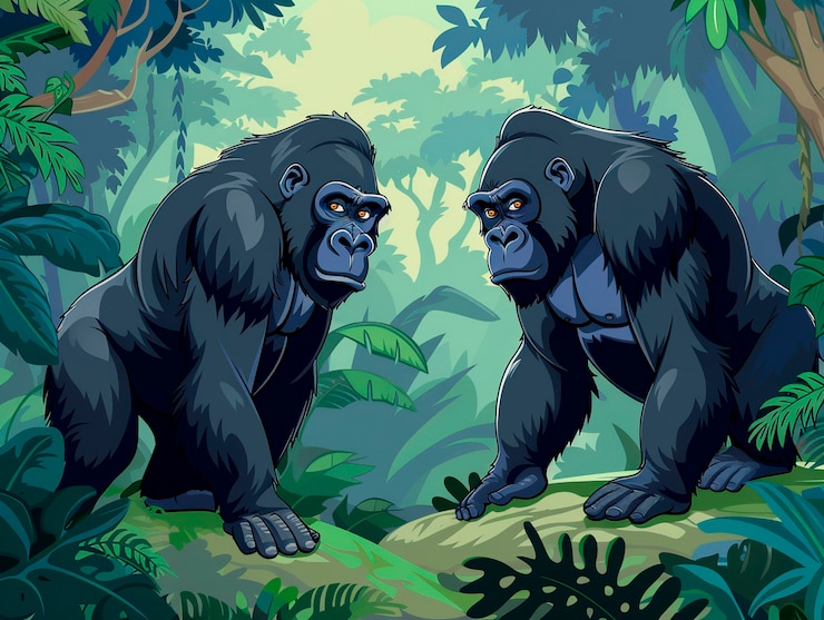 Foto gratuito gorila de dibujos animados en la jungla