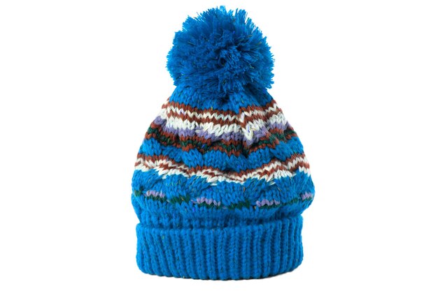 Gorro de esquí de punto de invierno azul aislado blanco