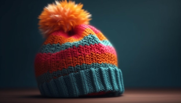 Foto gratuita gorro de lana de punto de moda de invierno con pompón generado por ia